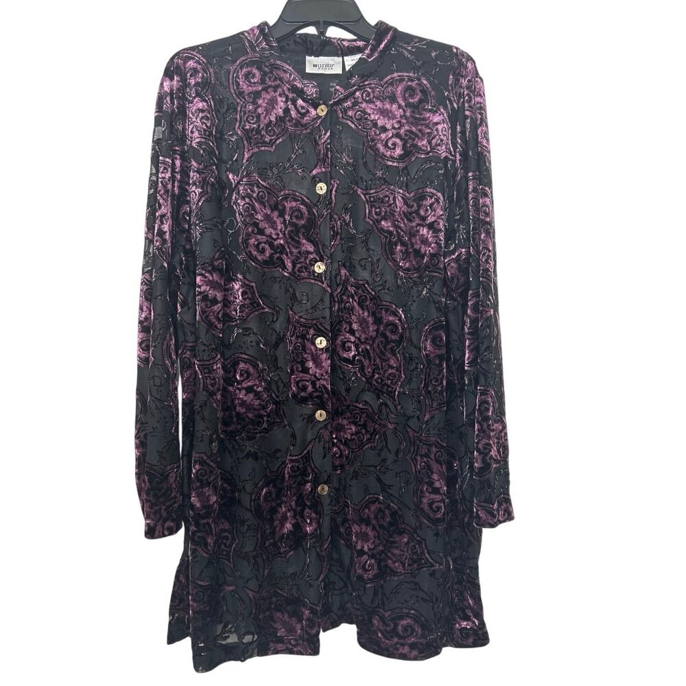 VTG 90 Purple Whimsigoth Velvet Burnout Sheer Tunic Duster Dark Romantic 2X Goth